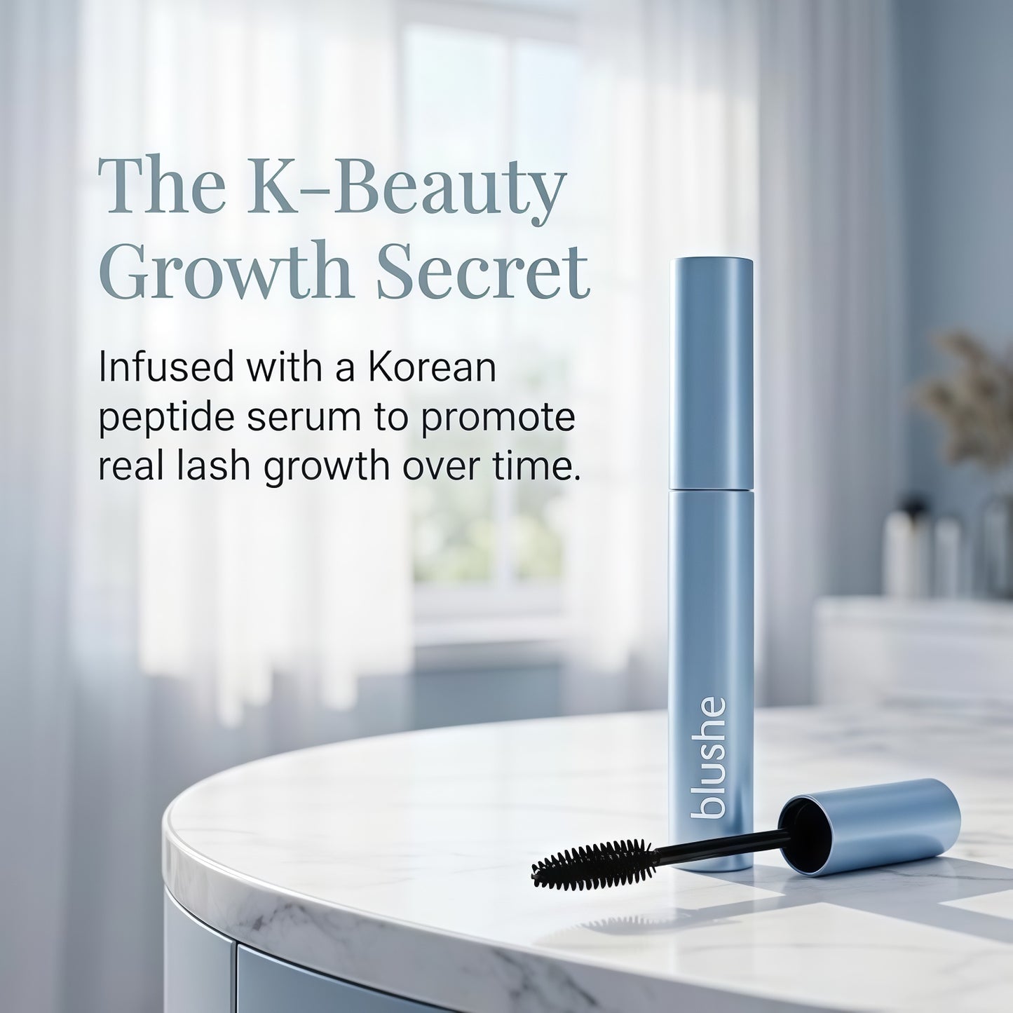 Blush Growth Serum Mascara, Daily Lash Makeup for Defined-Looking Lashes | Waterproof Fiber Mascara, Volumizing & Lengthening Lash Makeup, Clump-Free for Daily Use